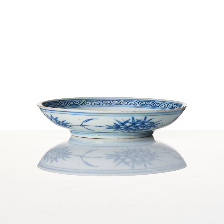 A blue and white dish, Ming dynasty, with Xuande six character mark.