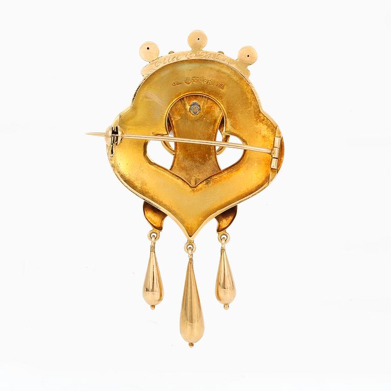 BROSCH, 18K guld, John Petterssons Eftr Juvelerar Ab, Stockholm, 1918. Vikt ca 8g.