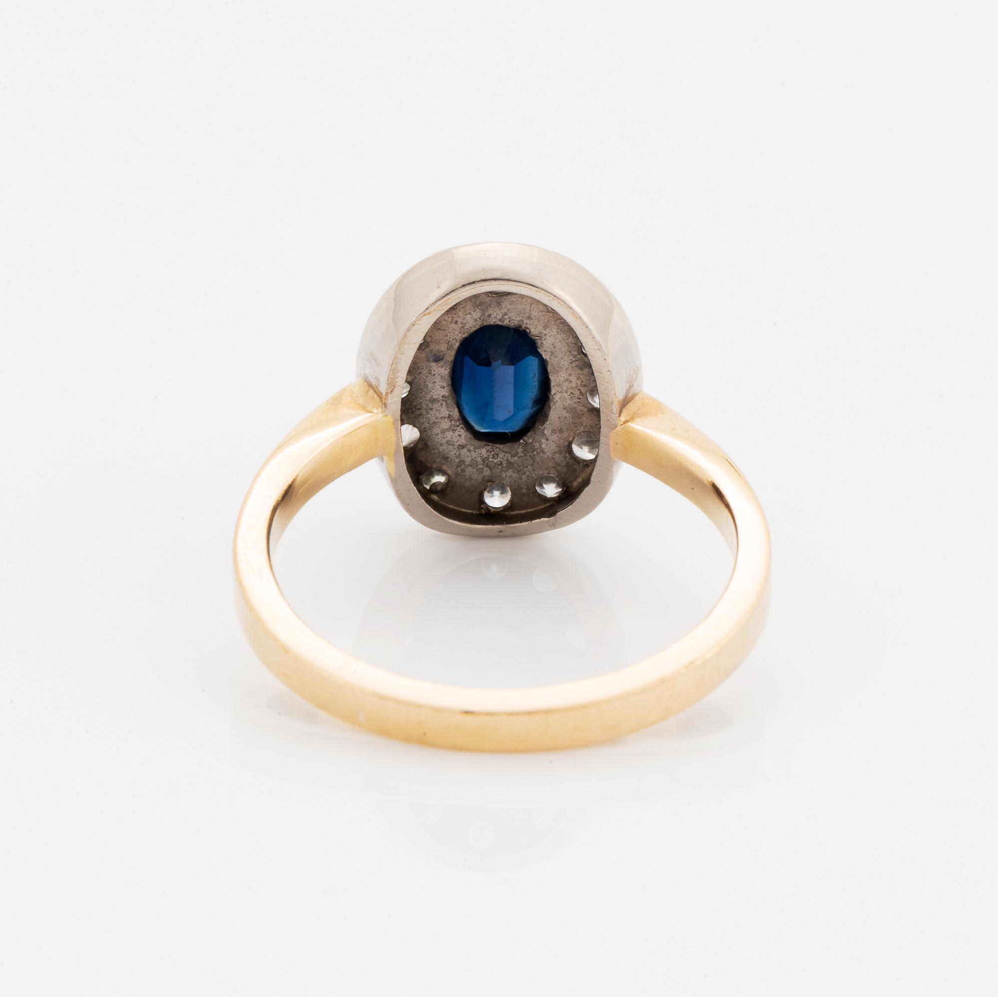 Sapphire and brilliant-cut diamond ring.