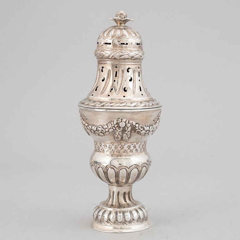 A Danish 18th century silver sugar-caster, marked Copenhagen 1781.