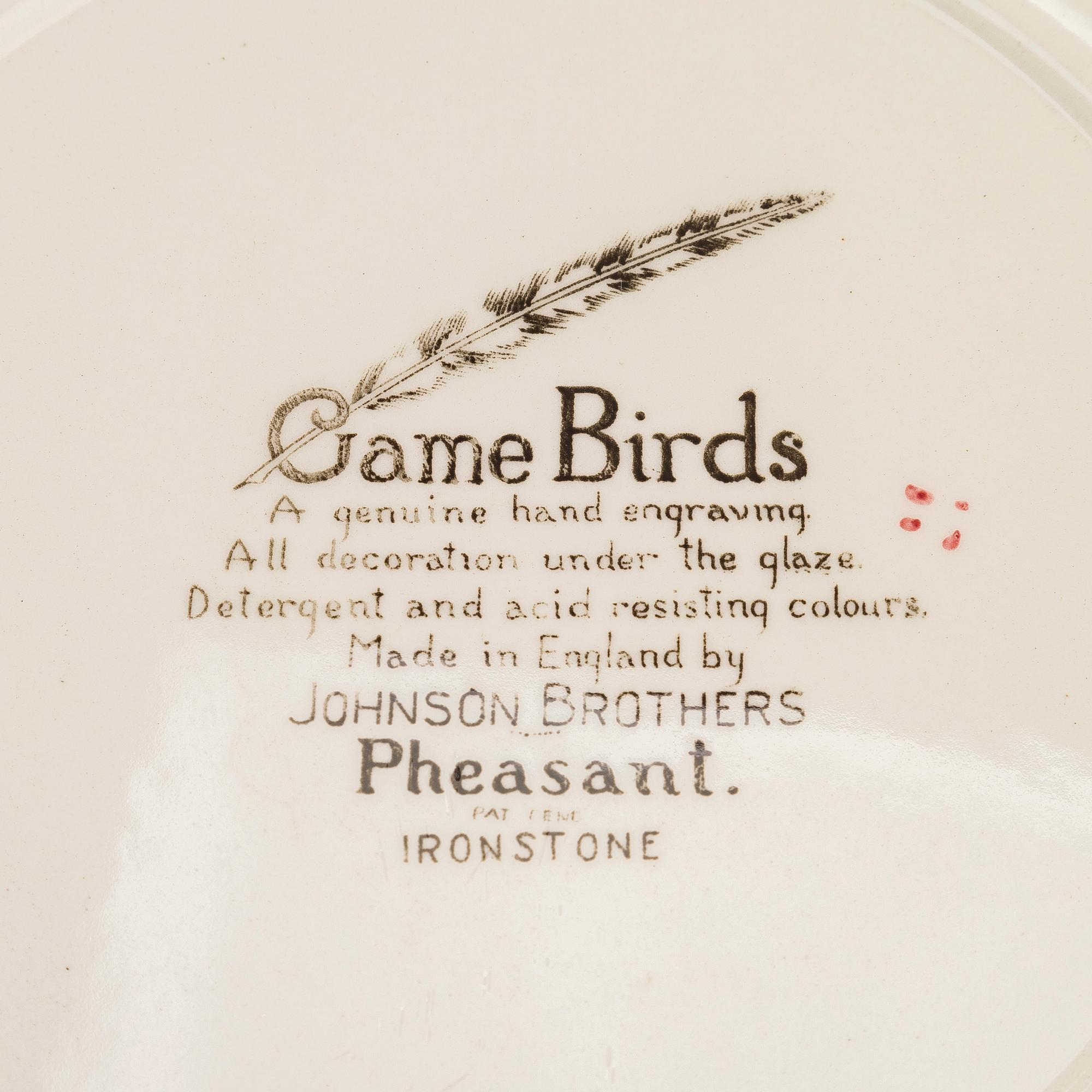 9 “Birds” plates, earthenware, Johnson Bros, England, first half/mid-20th century.