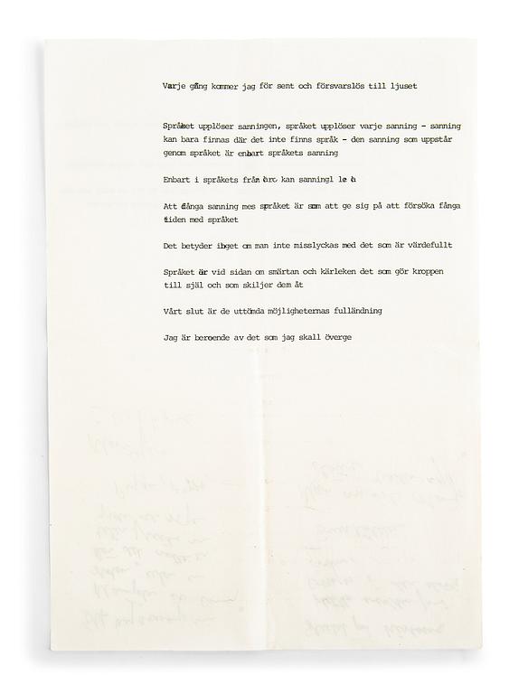 Lars Norén, typewritten and handwritten note.