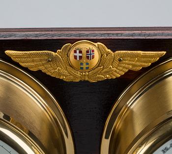 A BRASS MARINE CLOCK AND BAROMETER BY STOCKBURGER.