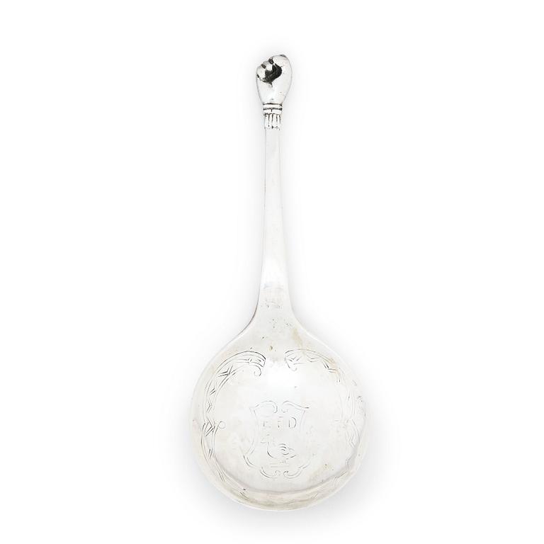 A probably Norwegian 18th century silver spoon, unidentified makers mark.