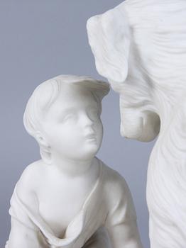 FIGURINGRUPP, parian, Gustafsberg. Märkt 'KAN DU INTE EALA?"'.