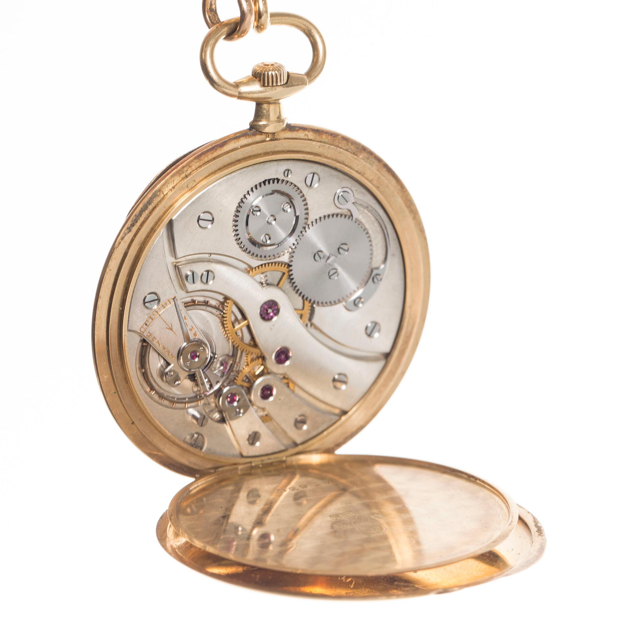 FICKUR, 18k guld, Alex Hüning, Geneve, 1900-talets början. Total vikt ca 80 gram.