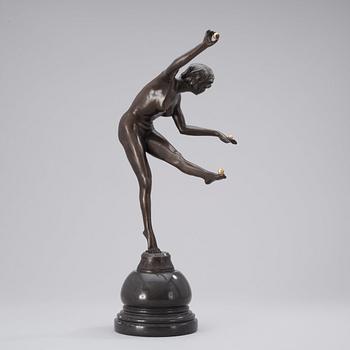 A Claire Jeanne Roberte Colinet Art Deco patinated and cold painted bronze 'Joggler' figure.