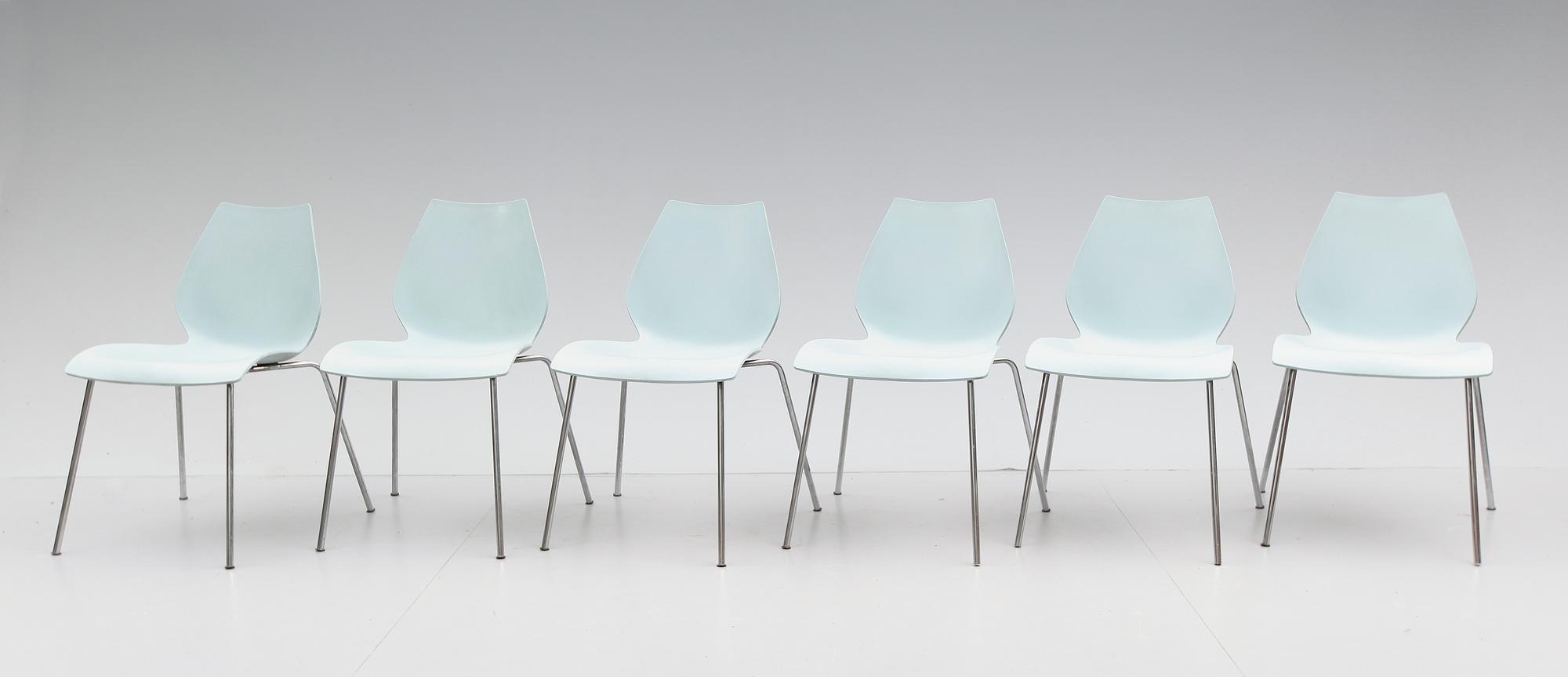 STOLAR, 6 st, "Maui", Vico Magistretti, Kartell, Italien, 1900-talets fjärde kvartal.