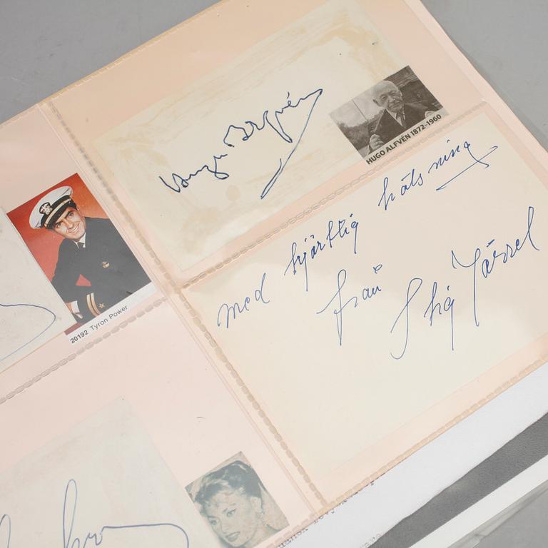 AUTOGRAFER, 35 st, bla Tyrone Power, Robert Gustafsson, Hugo Alfvén, egenhändiga.