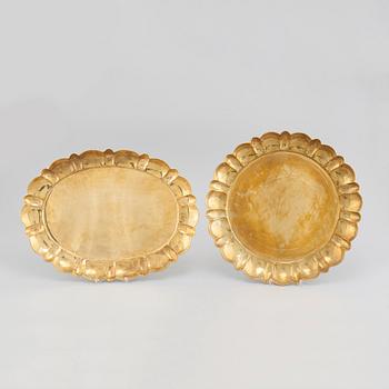 LARS HOLMSTRÖM, two brass trays,
"Firma Lars Holmström Arvika".
