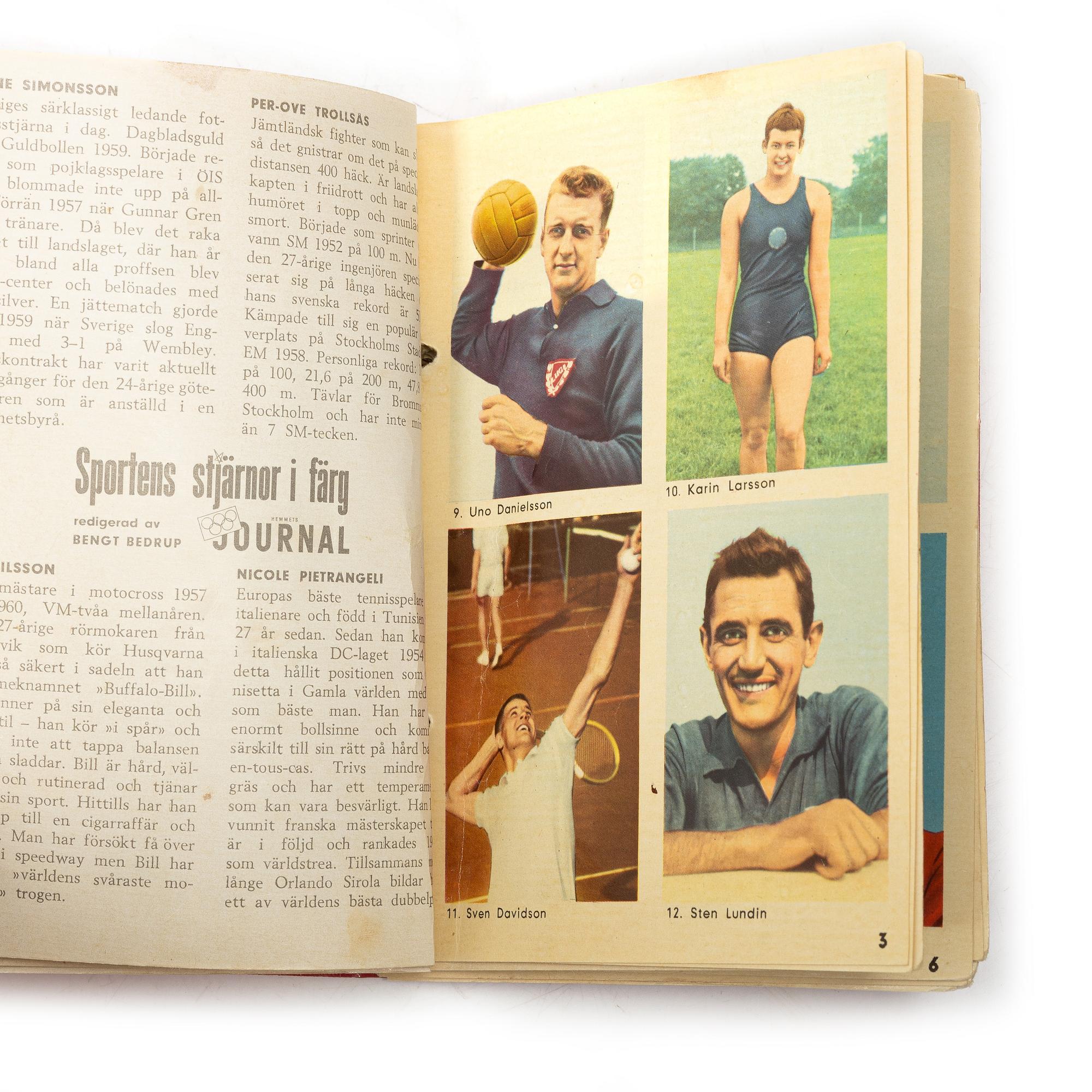 Idol cards, “Sportens stjärnor”, including Cassius Clay, Nacka Skoglund and Ingemar Johansson, Hemmets Journal, 1960s.