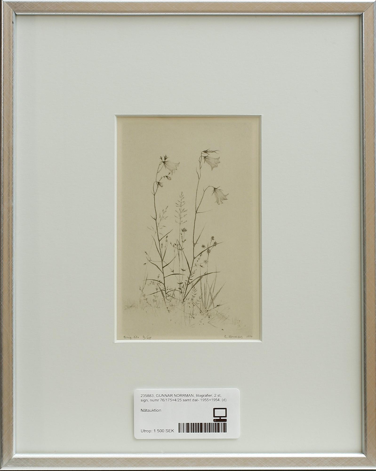 GUNNAR NORRMAN, 2 st, litografier, sign, numr 76/175 resp 4/25 samt dat 1955 resp 1954.