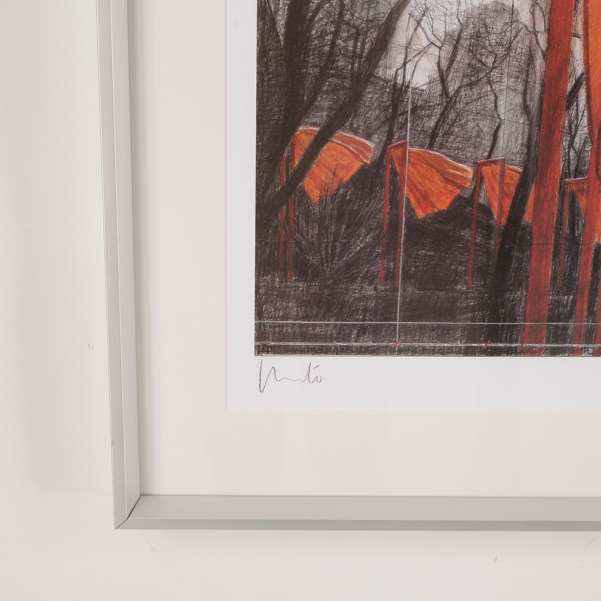 CHRISTO, Färgoffset med kollage av tyg, 2005, signerad.