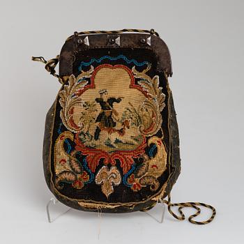 An embroidered hunting bag, 19th Century.