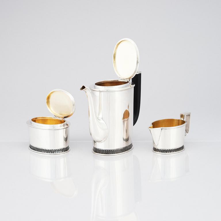 Carl Fredrik Carlman, a set of three pcs coffee service Stockholm 1947, silver.