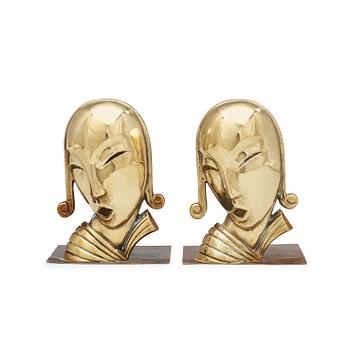 A pair of Carl-Einar Borgström art déco bronze bookends by Ystad Metall, Sweden,