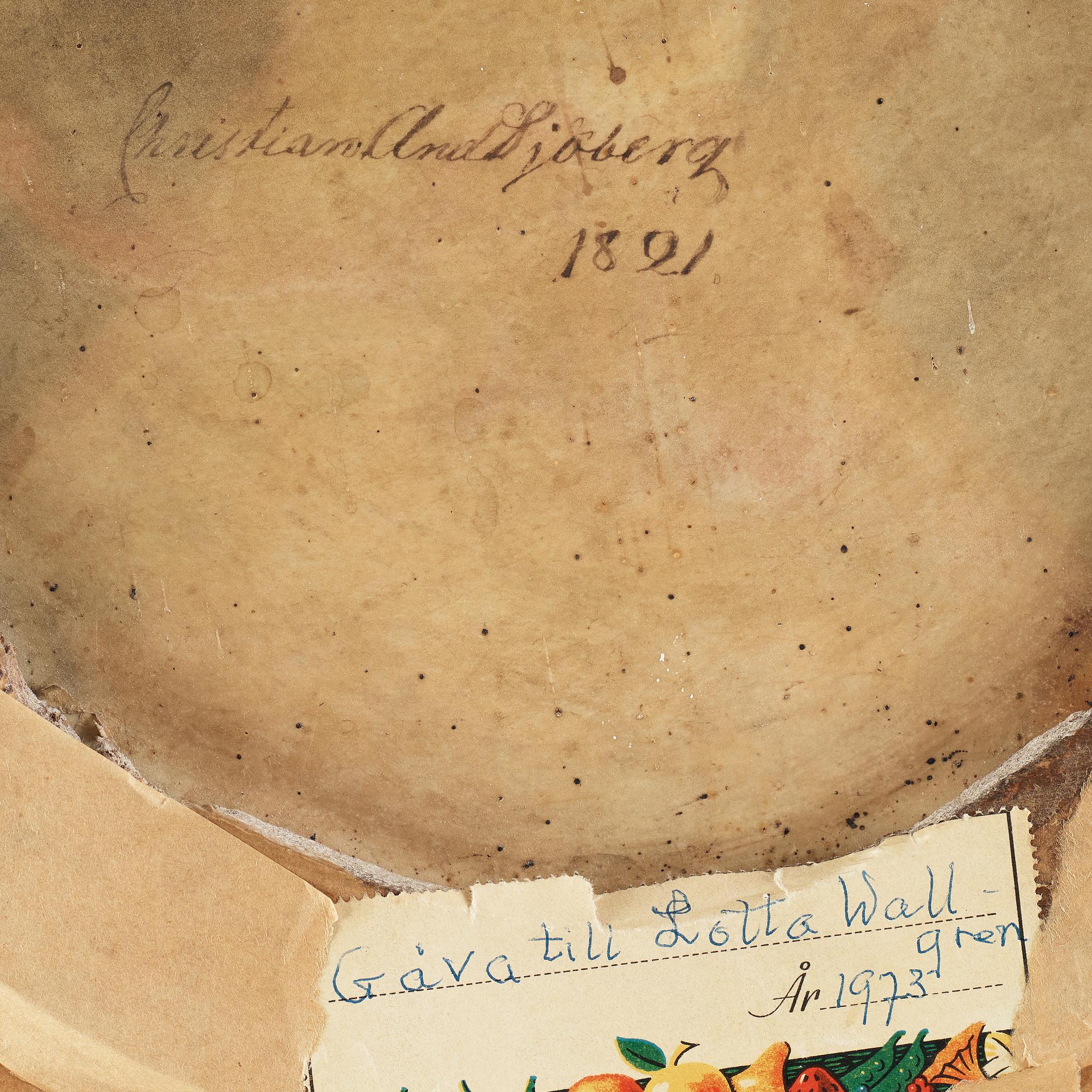 UNKNOWN ARTIST, 18/19th Cenrury, pastel, signerad Christian Sjöberg and dated 1821 verso.