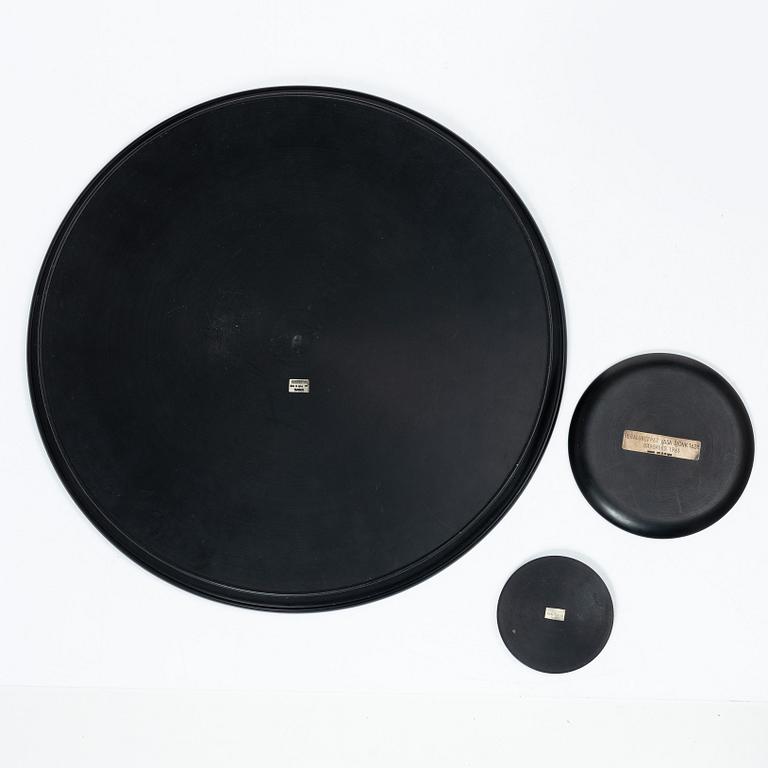 Brickor och coaster, 3 delar, bakelit och silver, Perstorp Ab 1960-tal.