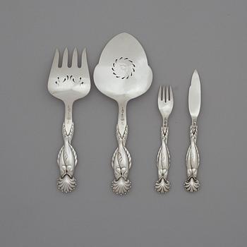 Georg Jensen, fiskbestick, 24 st med serveringsbestick, ett par, Köpenhamn, ca 1919-27,