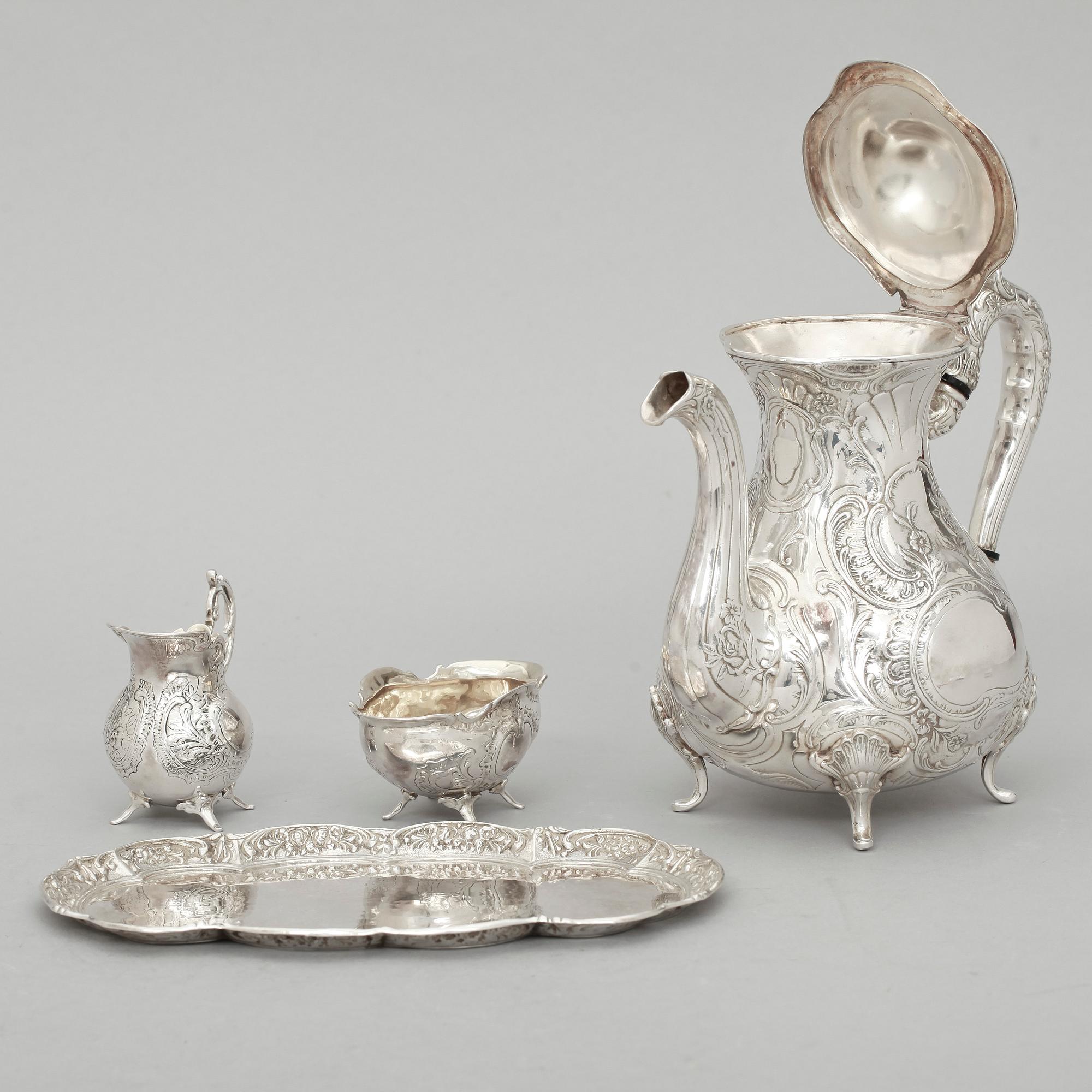 KAFFESERVIS, 4 delar, silver, GEWE, Malmö, 1900-tal, vikt 1275 g.