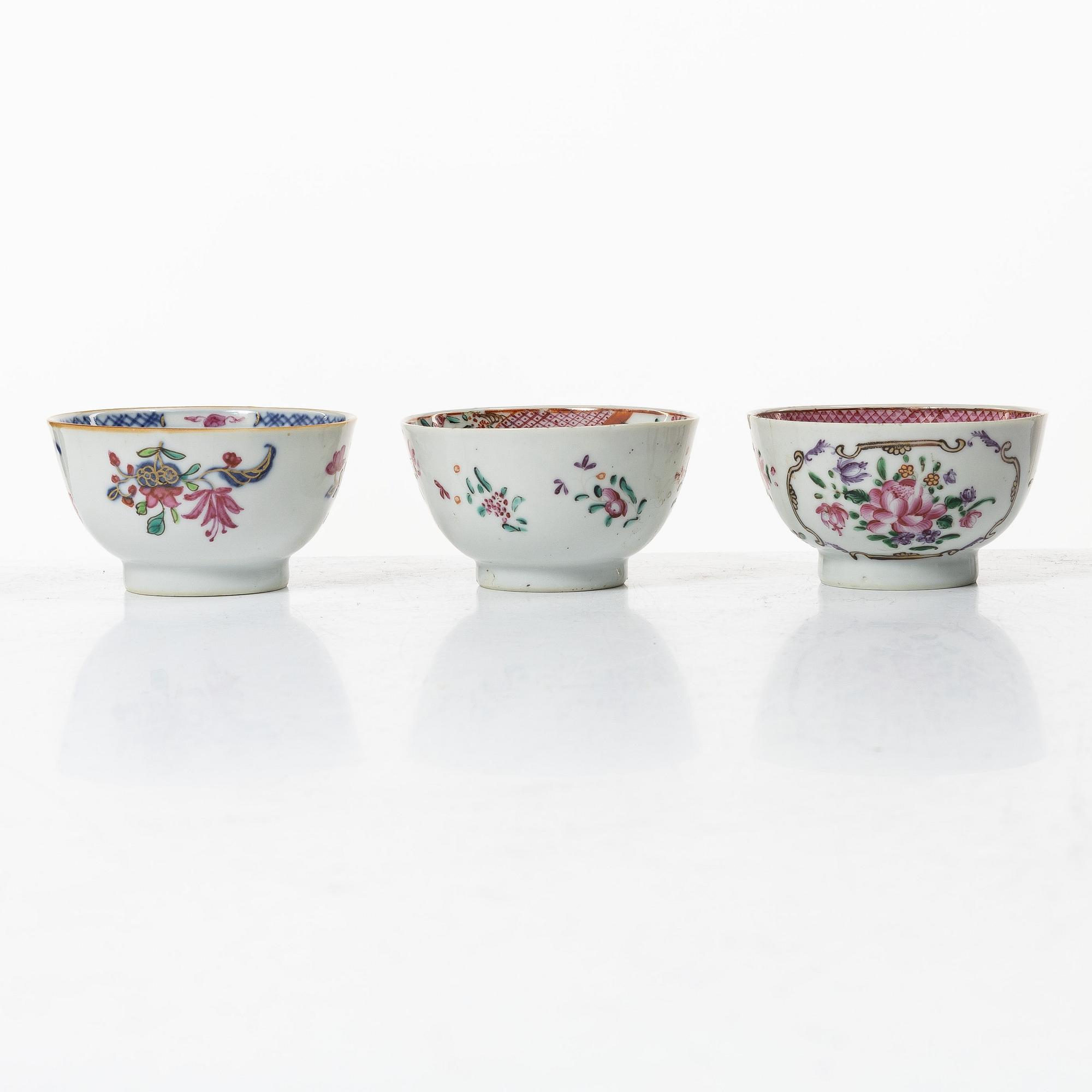 A group lot of 11 Chinese cups, Qing dynasty, Qianlong (1736-95).