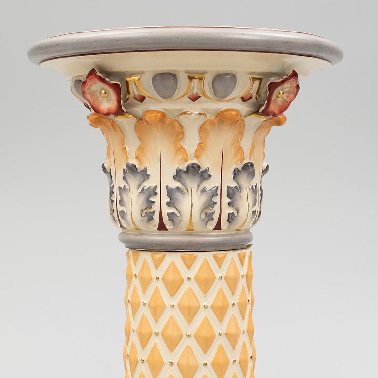 A majolica pedestal, Rörstrand, Sweden, around 1900.