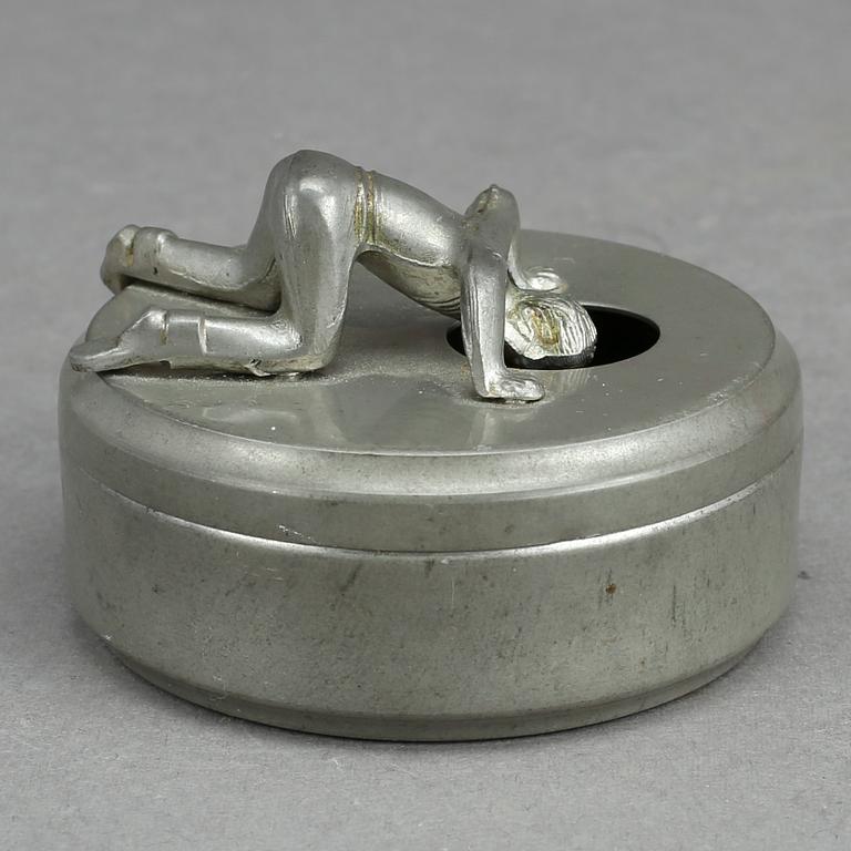MANSCHETTKNAPPSASK, tenn, "Originell", Widerholm & Dahlberg, Eskilstuna, 1930/40-tal.