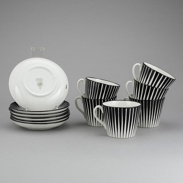 TEKOPPAR MED FAT, 6 delar, "Zebra" Eugen Trost, Upsala-Ekeby Gefle, 1955-1967.