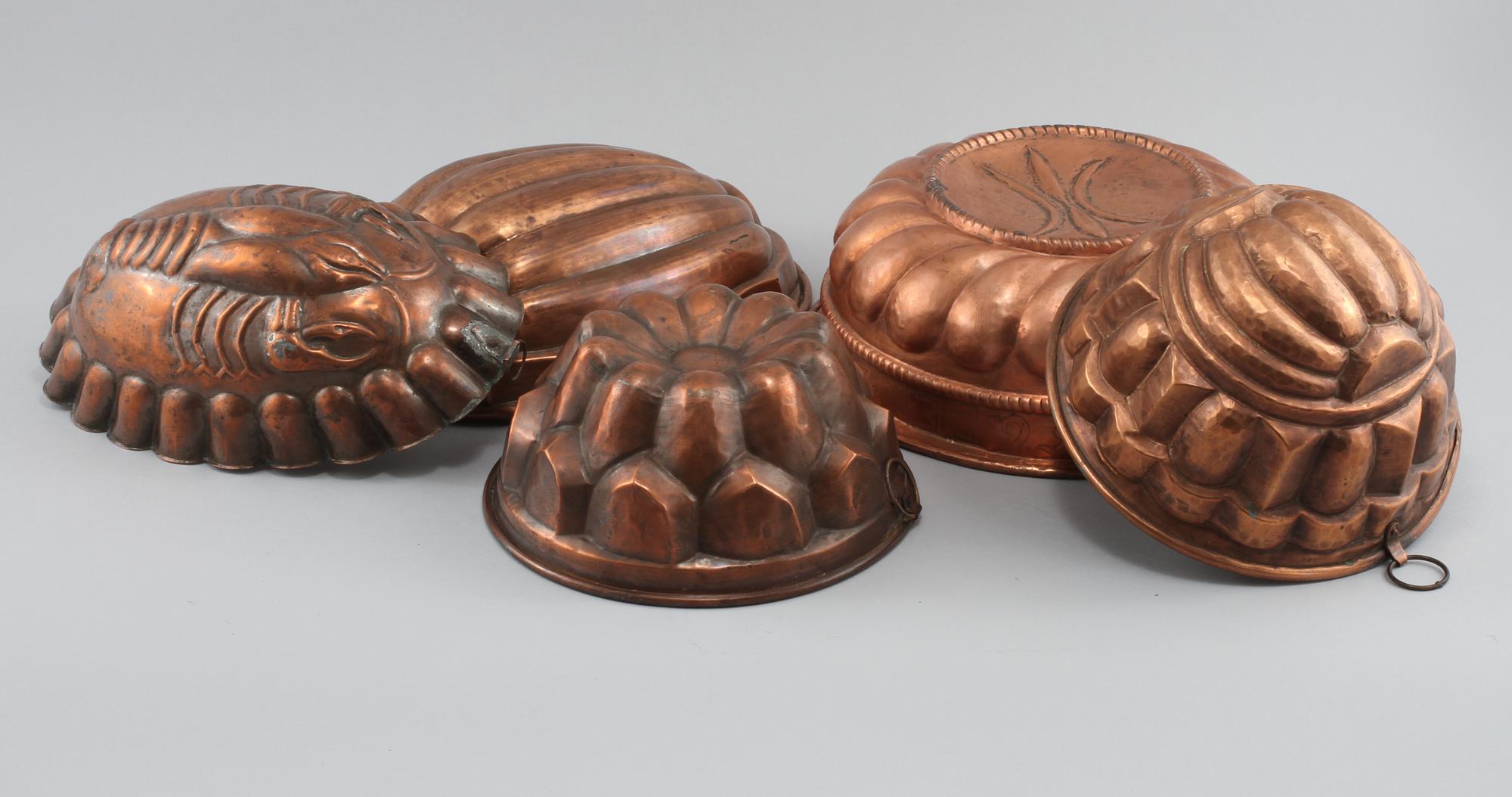 ALADÅBFORMAR, 5 delar, koppar, 1800 och 1900-tal.