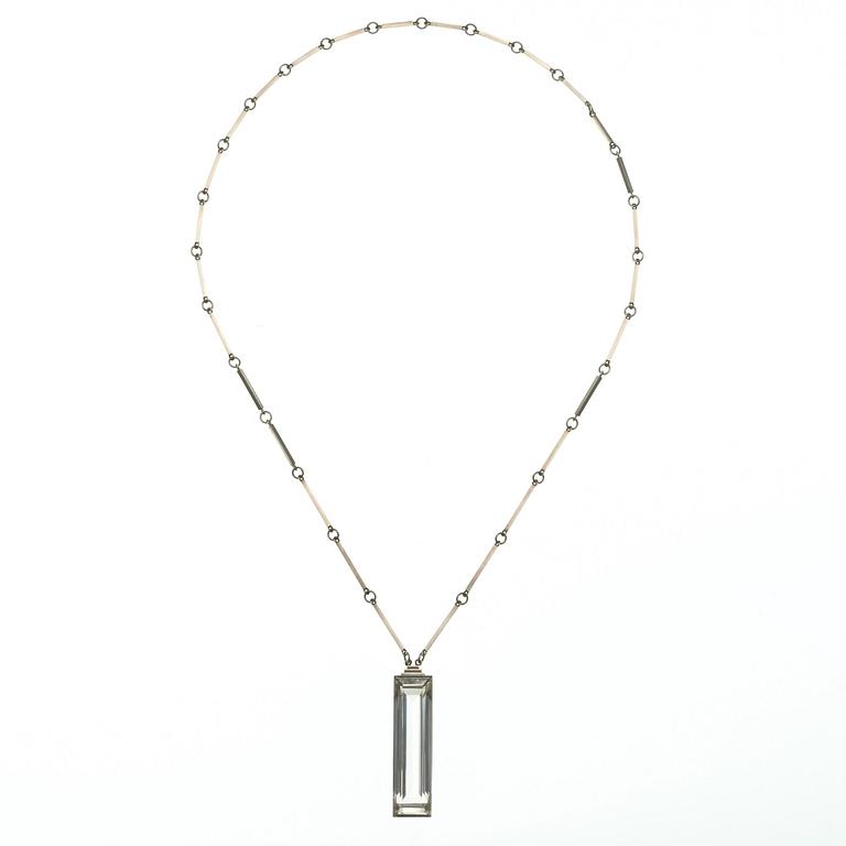 A Wiwen Nilsson sterling and rock crystal pendant and chain, stamped 'New York 39', Lund 1939.