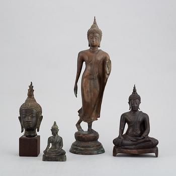 A group of four Thai buddha sculptures, 20th Century.