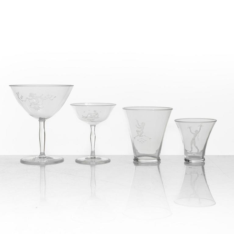 Simon Gate, glasservis, 65 delar, Orrefors, 1926.