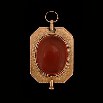 URNYCKEL / HÄNGE, 18k guld med karneol, Sverige omkr 1700/1800.
