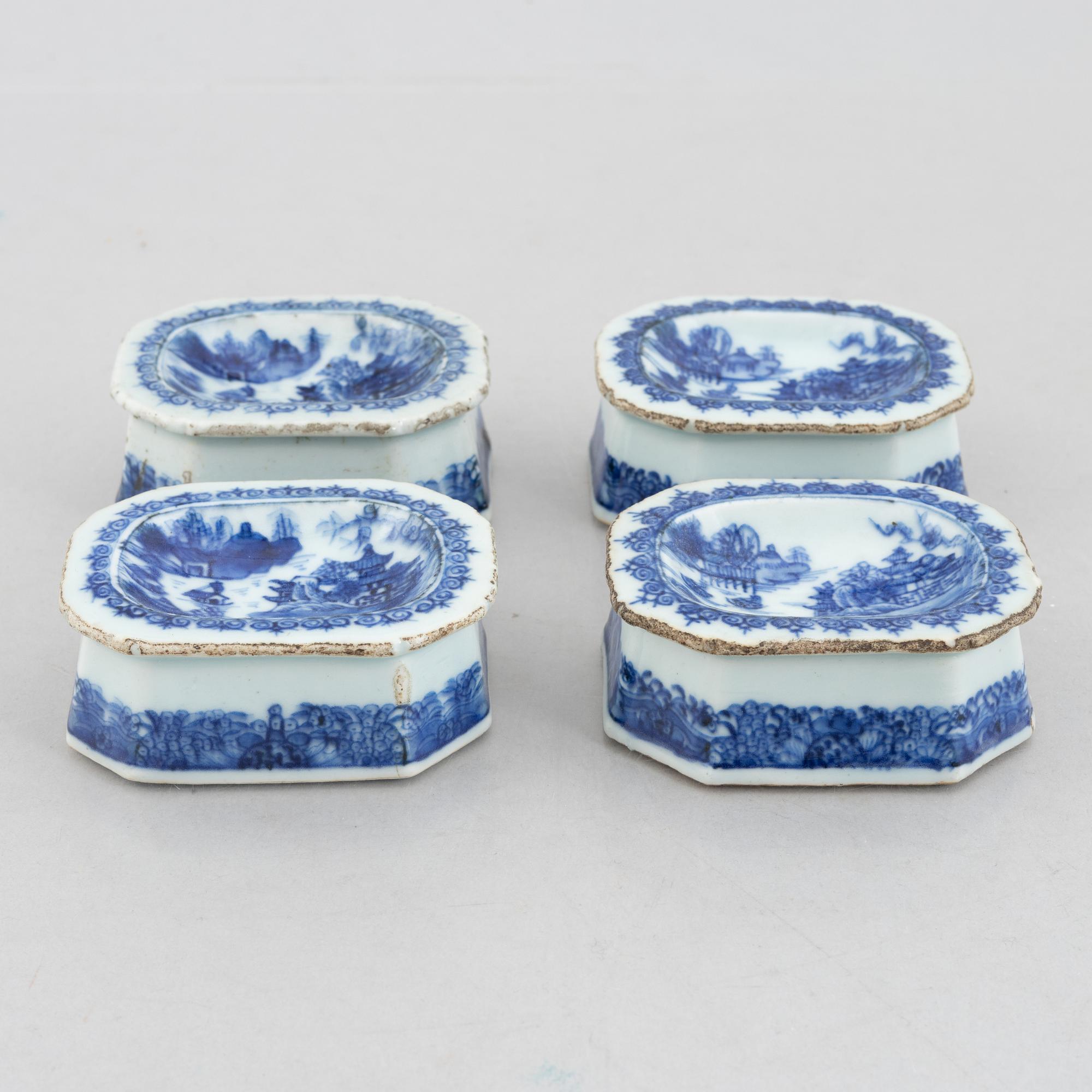 Saltkar, 2 par, exportporslin, Kina, Qing dynastin, 1700/1800-tal.