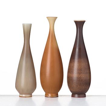 Berndt Friberg, a set of three stoneware vases, Gustavsberg studio 1957 and 1961.