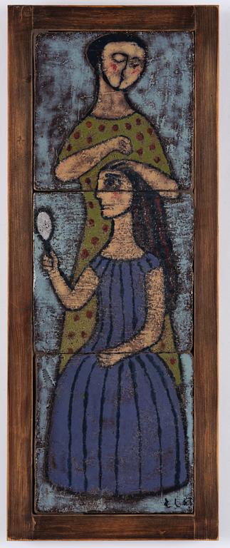 Lisa Larson, triptyk, glaserad keramik, sannolikt utförd 1950-54 under studietiden på Slöjdföreningens skola, Göteborg.