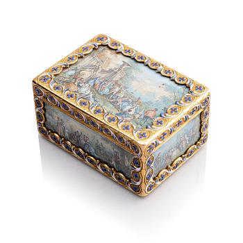 388. A gold and enamel cagework boîte à miniatures, Louis XV style, late 19th century.