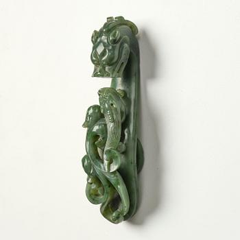 A nephrite belt hook, China, early 20th Century or older.