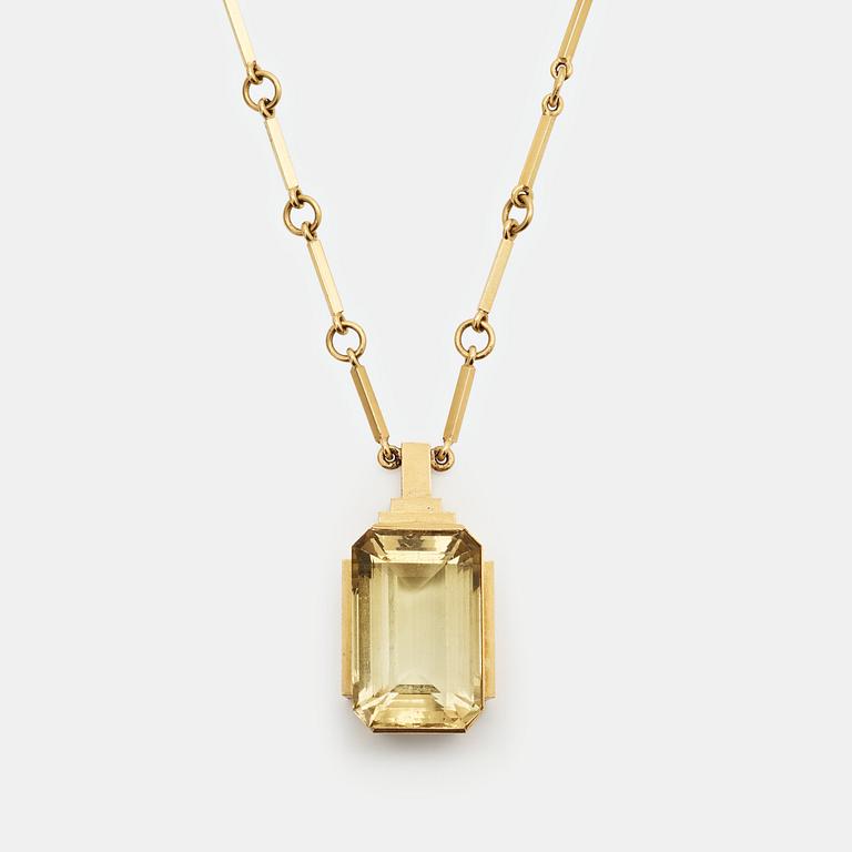 Wiwen Nilsson, an 18K gold necklace with a beryl pendant, Lund 1938.