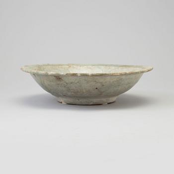 A Sawankhalok celadon dish, 15th century.