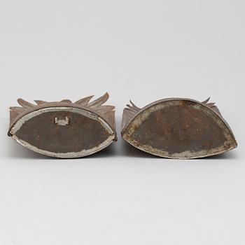 TWO WALL LIGHTS, tin plate, ca 1900.