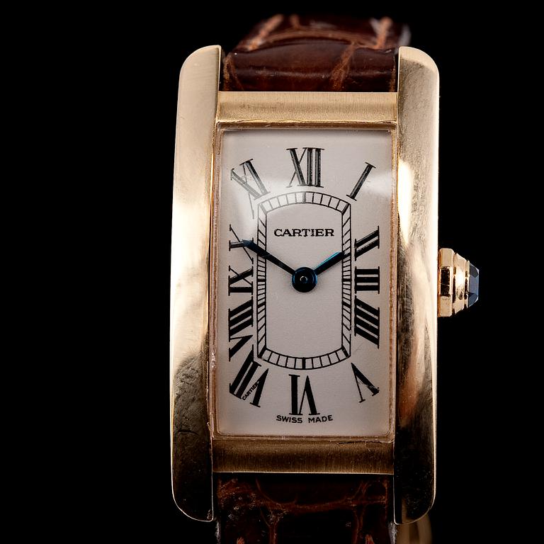 A LADIES WRIST WATCH, Cartier Tank Americaine.