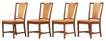 540. Nordiska Kompaniet, A set of four Carl-Axel Acking walnut and beige leather chairs, Nordiska Kompaniet (NK), ca 1947.