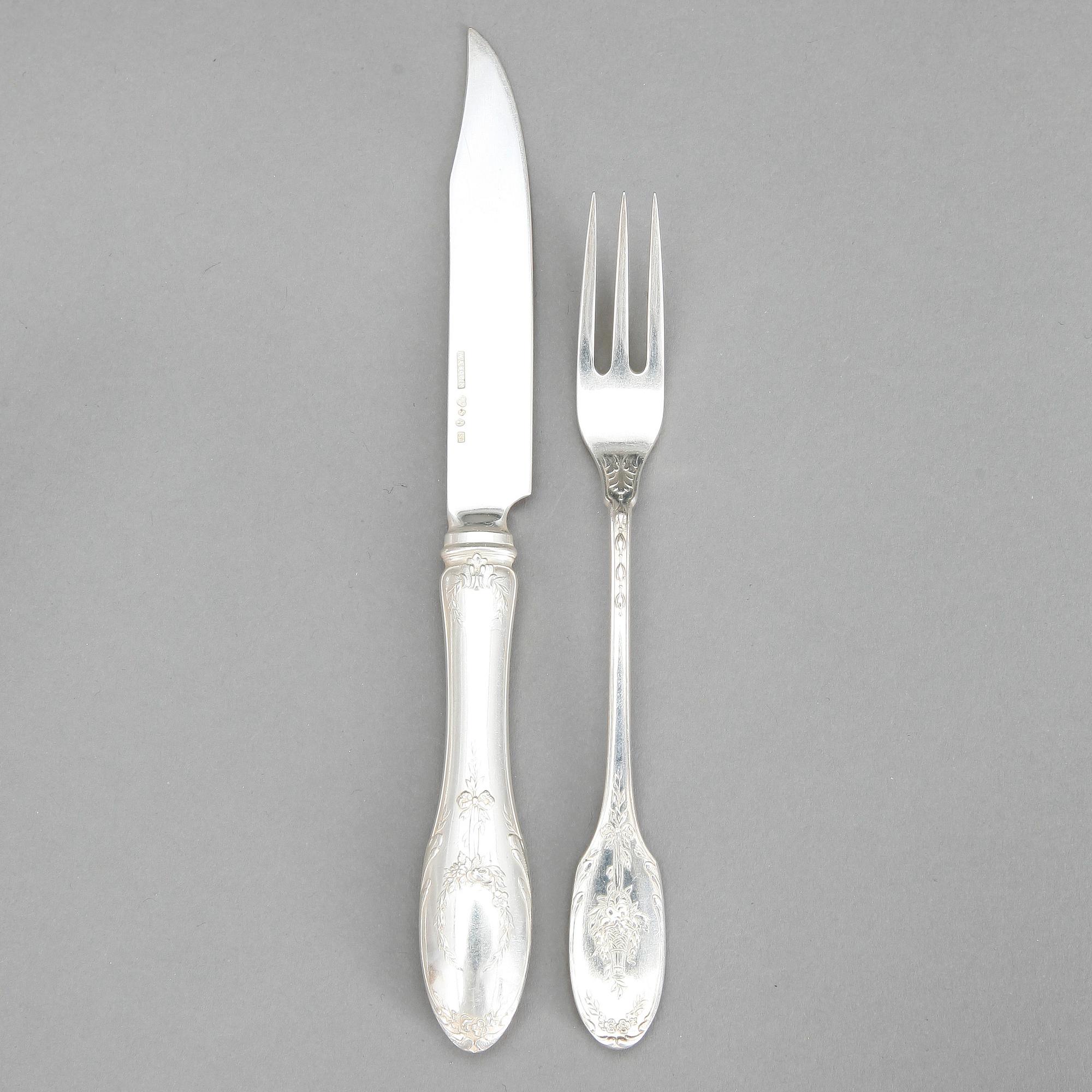 FRUKTBESTICK, 16 delar, silver, WA Bolin. Stockholm 1930-40-tal. Tot ca 510 gram.