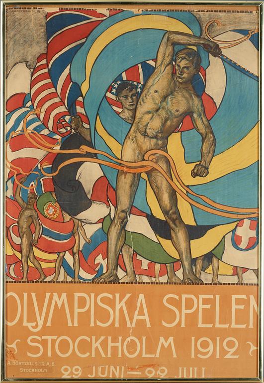 A Olle Hjortzberg Poster from the Olympic games, Stocholm 1912.