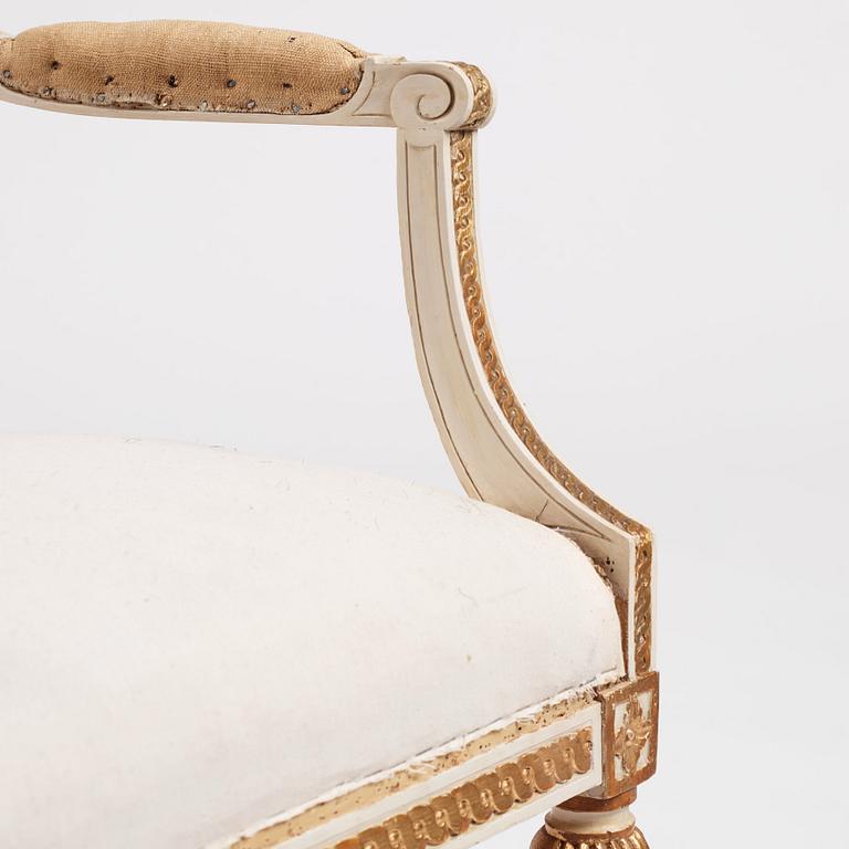 A pair of Gustavian open armchairs by J. Lindgren (master in Stockholm 1770-1800).