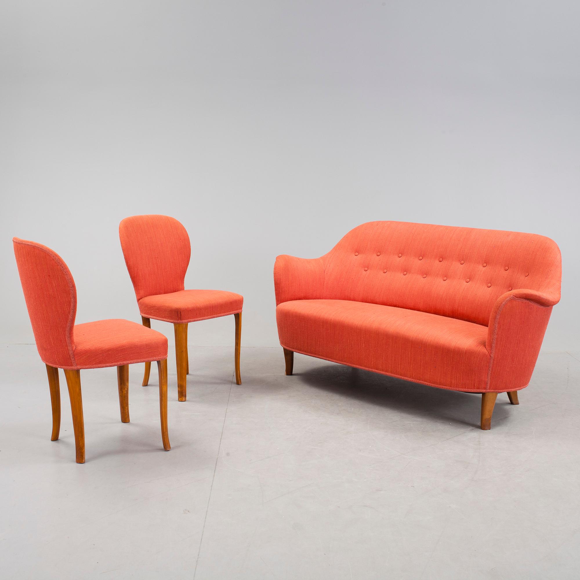 SOFFA samt STOLAR, 1+2, Carl Malmsten, 1900-talets andra hälft.