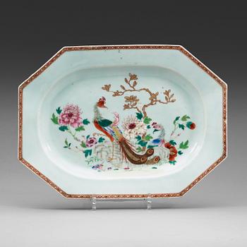 A famille rose 'double peacock' dish, Qing dynasty, Qianlong (1736-95).