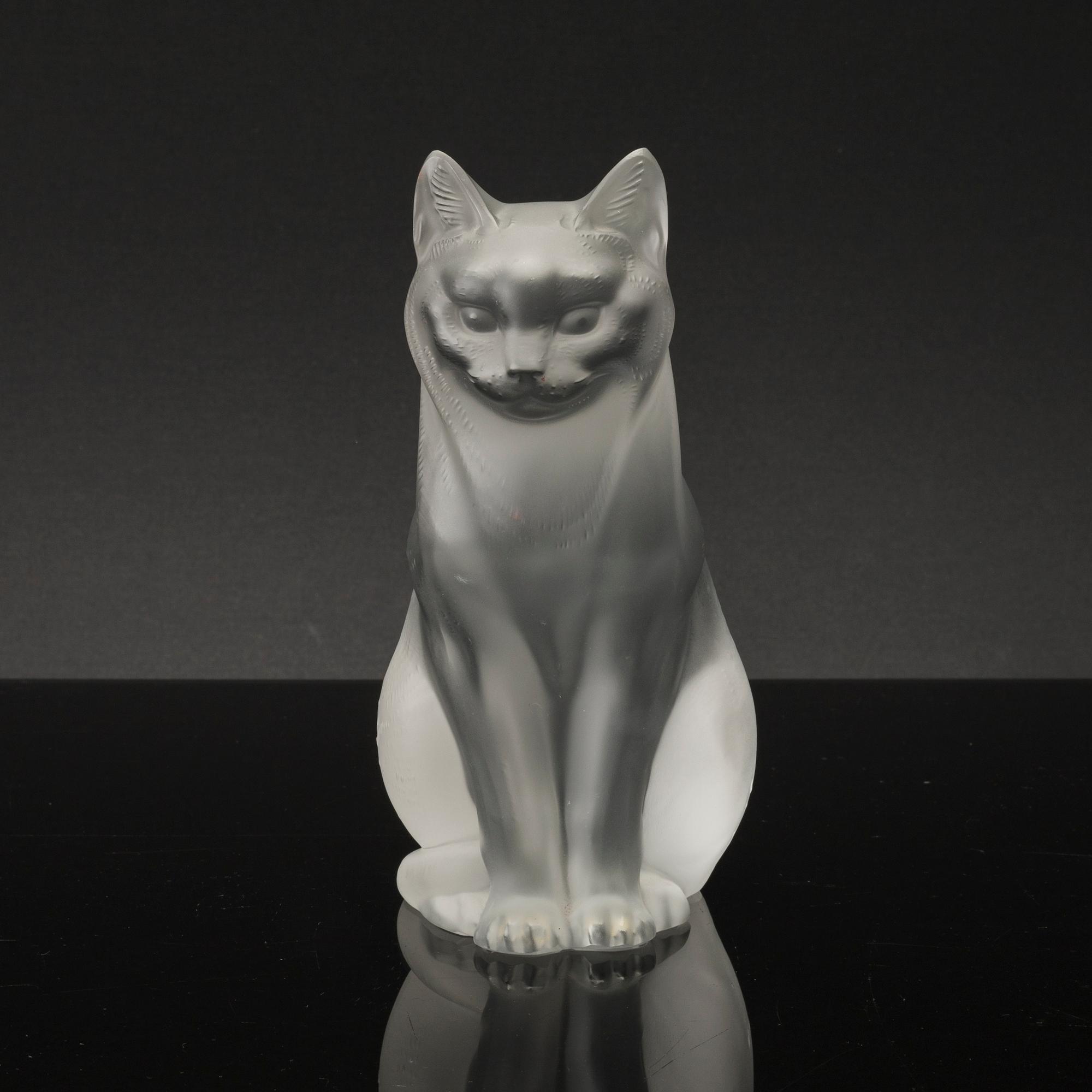 RENÉ LALIQUE, a moulded glass cat, latter part of the 20thC, signed Lalique France.