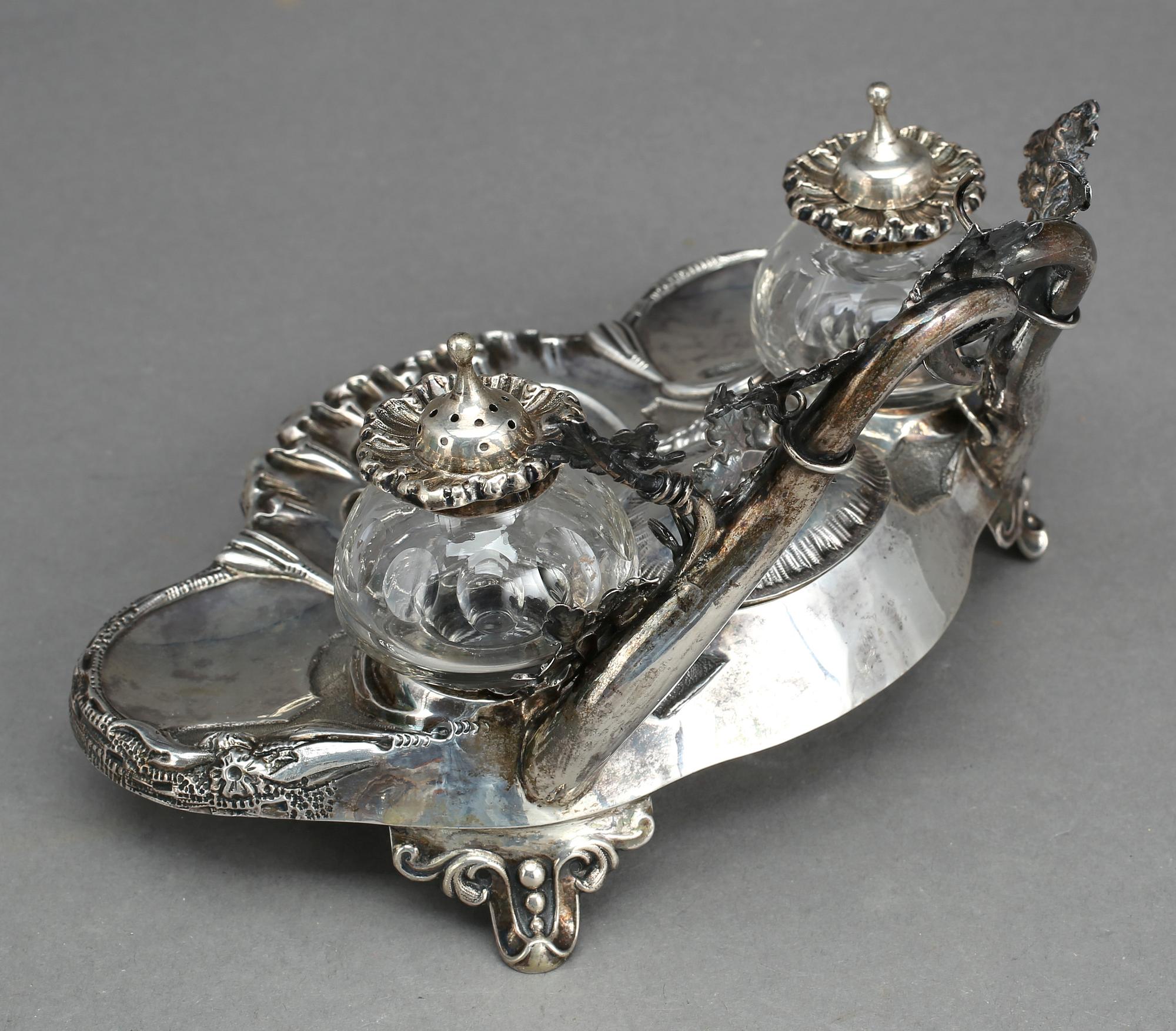 BLÄCKSTÄLL, silver, Otto Lindeberg (1863-1894), Stockholm, nyrokoko, 1874. Vikt exkl glas 204 gram.